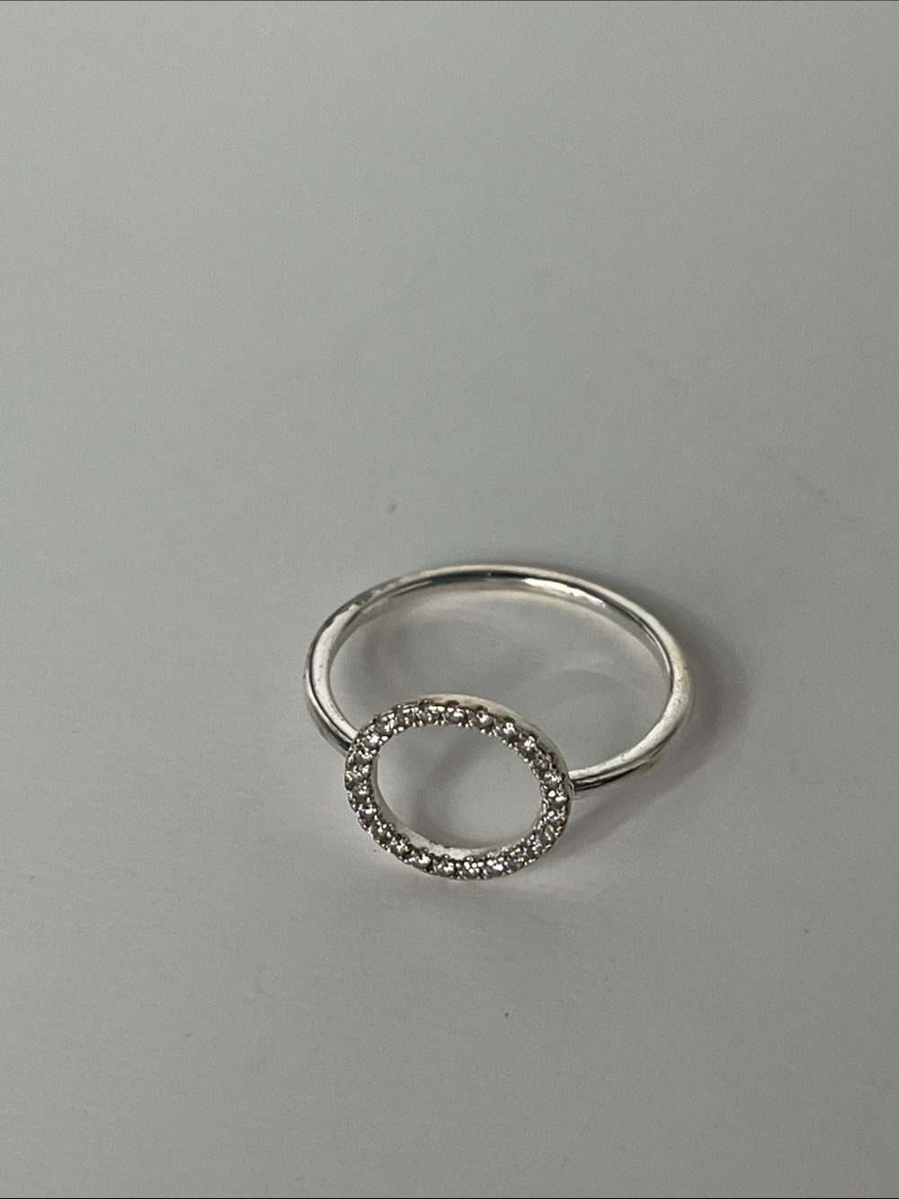 Delicate Silver Open Circle Pavé Ring